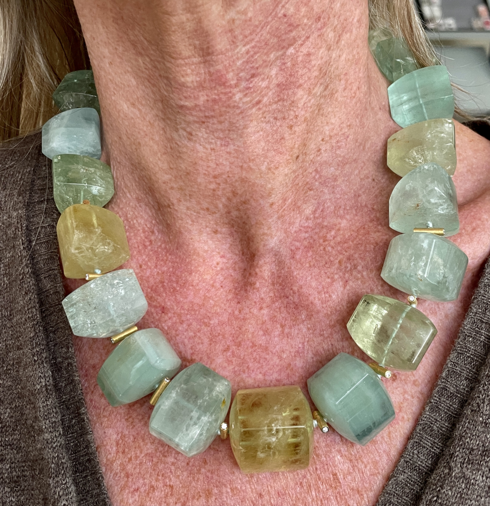 Beryllkette-Kristall Kette mit 585 GG und Brill.